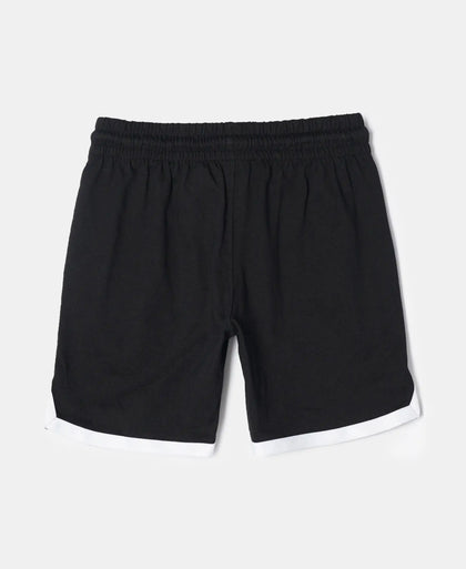 Super Combed Cotton Rich Graphic Printed Shorts with Contrast Tape Design - Black-2
