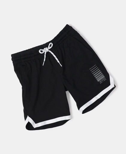 Super Combed Cotton Rich Graphic Printed Shorts with Contrast Tape Design - Black-5