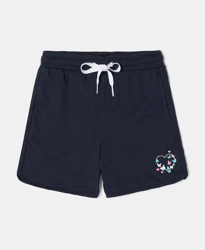 Super Combed Cotton Rich Graphic Printed Shorts with Curved Hem - Navy Blazer-1