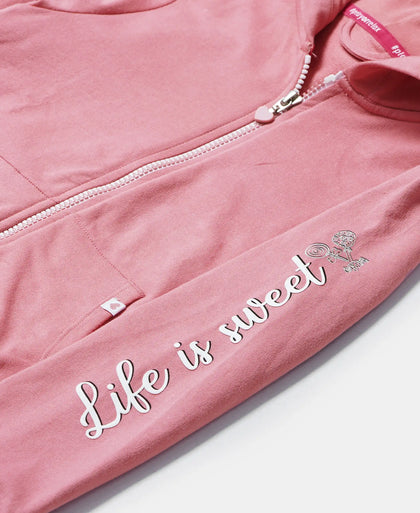 Super Combed Cotton French Terry Graphic Printed Hoodie Jacket - Brandied Apricot-3