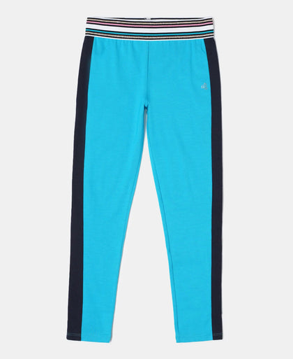 Super Combed Cotton Elastane Leggings with Contrast Side Panel - Sky Dive-1