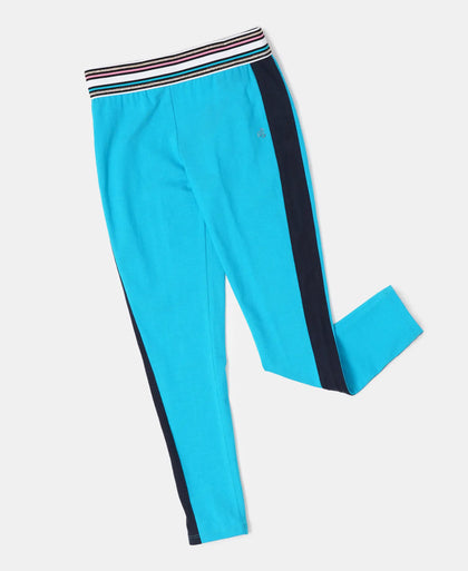 Super Combed Cotton Elastane Leggings with Contrast Side Panel - Sky Dive-5