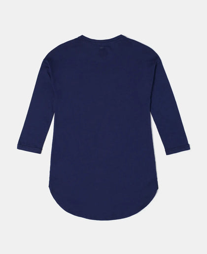 Super Combed Cotton Graphic Printed Long Length T-Shirt - Imperial Blue Printed-2