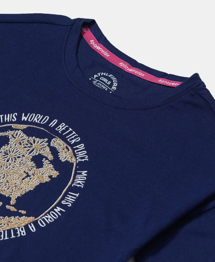 Super Combed Cotton Graphic Printed Long Length T-Shirt - Imperial Blue Printed-3