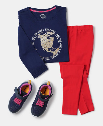 Super Combed Cotton Graphic Printed Long Length T-Shirt - Imperial Blue Printed-4