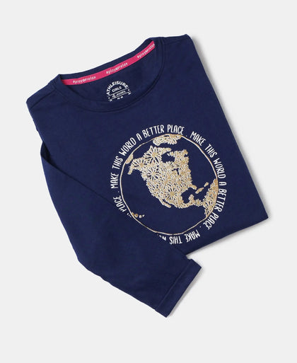 Super Combed Cotton Graphic Printed Long Length T-Shirt - Imperial Blue Printed-5