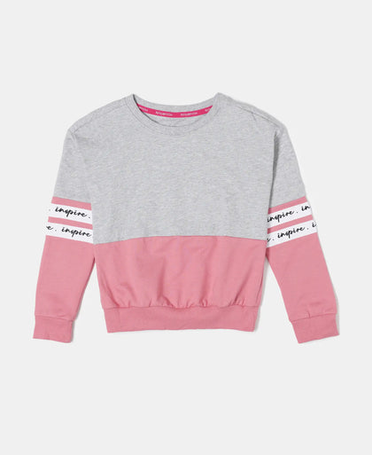 Super Combed Cotton French Terry Sweatshirt with Contrast Sleeve Taping - Light Grey Melange-1