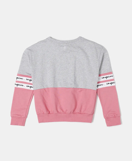 Super Combed Cotton French Terry Sweatshirt with Contrast Sleeve Taping - Light Grey Melange-2
