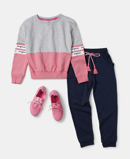 Super Combed Cotton French Terry Sweatshirt with Contrast Sleeve Taping - Light Grey Melange-4
