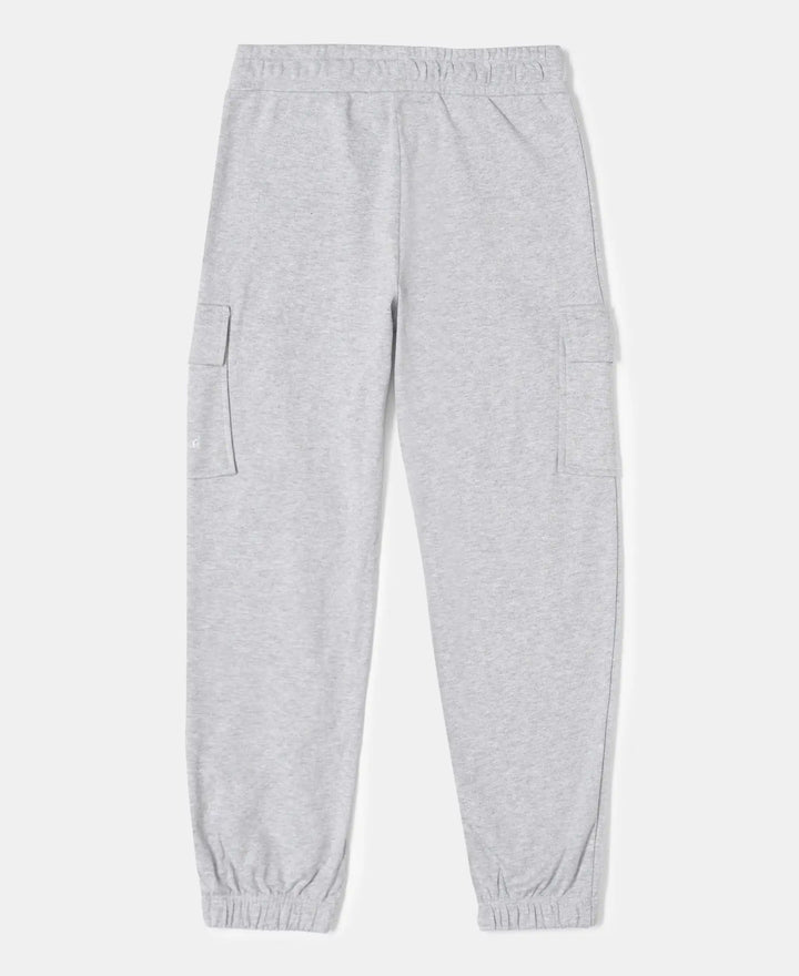 Super Combed Cotton Cargo Pants with Elasticated Hem - Light Grey Melange-2