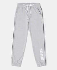 Super Combed Cotton French Terry Graphic Printed Relaxed Fit Joggers - Light Grey Melange-1