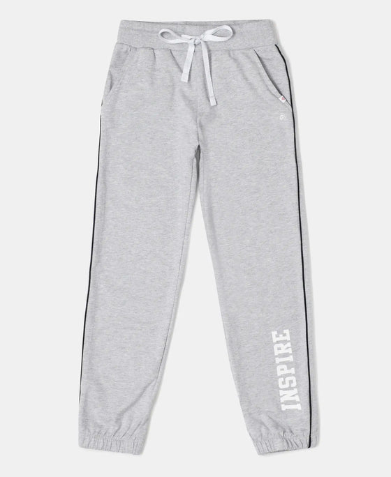 Super Combed Cotton French Terry Graphic Printed Relaxed Fit Joggers - Light Grey Melange-1