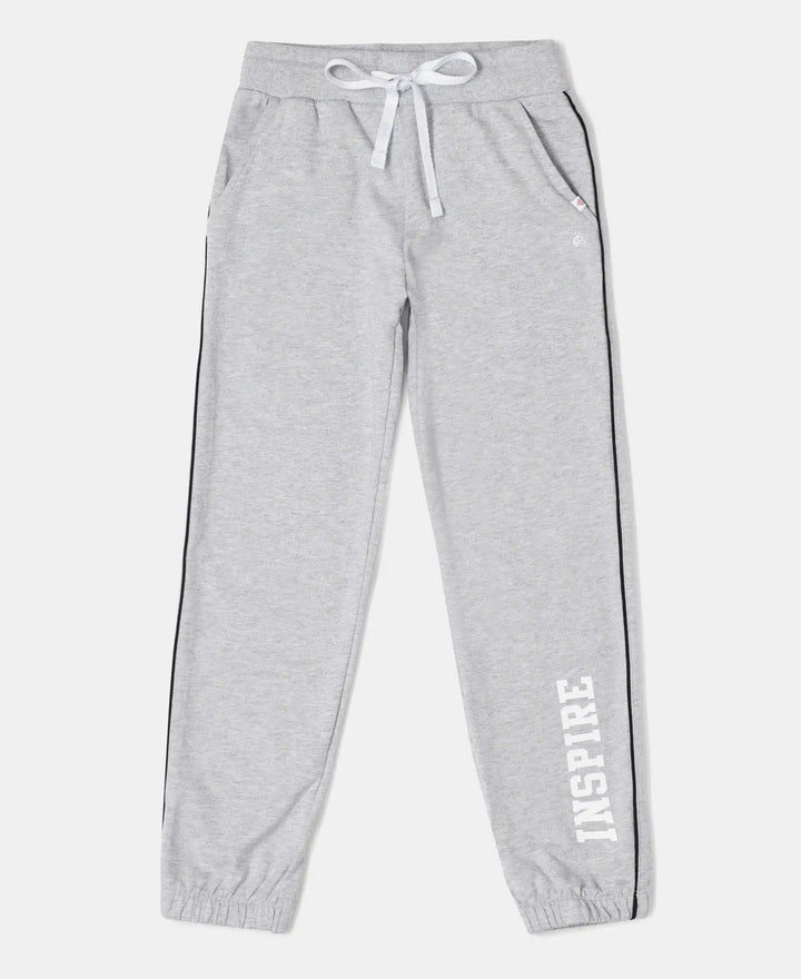 Super Combed Cotton French Terry Graphic Printed Relaxed Fit Joggers - Light Grey Melange-1