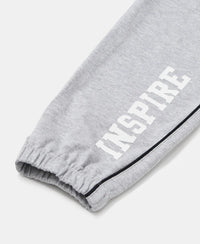 Super Combed Cotton French Terry Graphic Printed Relaxed Fit Joggers - Light Grey Melange-4