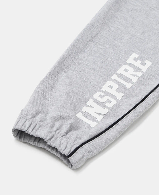 Super Combed Cotton French Terry Graphic Printed Relaxed Fit Joggers - Light Grey Melange-4