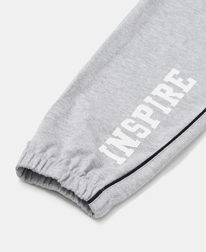 Super Combed Cotton French Terry Graphic Printed Relaxed Fit Joggers - Light Grey Melange-4