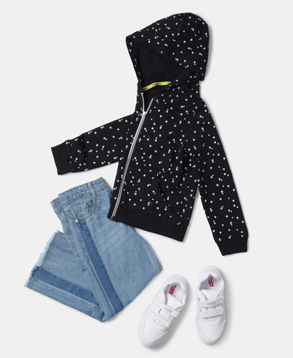 Super Combed Cotton French Terry Printed Hoodie Jacket - Black Printed-4