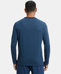 Super Combed Cotton Rich Striped Round Neck Full Sleeve T-Shirt - Navy Seaport Teal-3