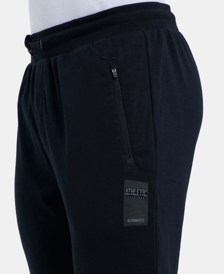 Super Combed Cotton Rich Slim Fit Jogger with Zipper Pockets - Black-7