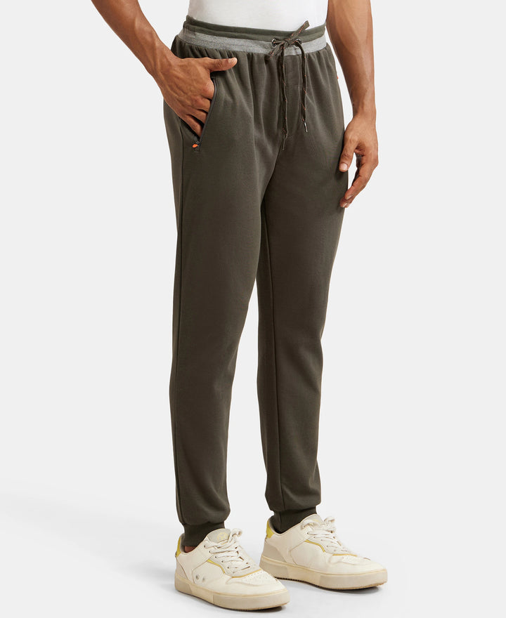 Super Combed Cotton Rich Pique Slim Fit Jogger with Zipper Pockets - Deep Olive-2
