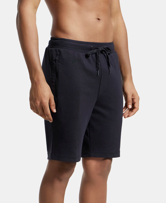 Super Combed Cotton Rich Straight Fit Shorts with Zipper Pockets - Black-2