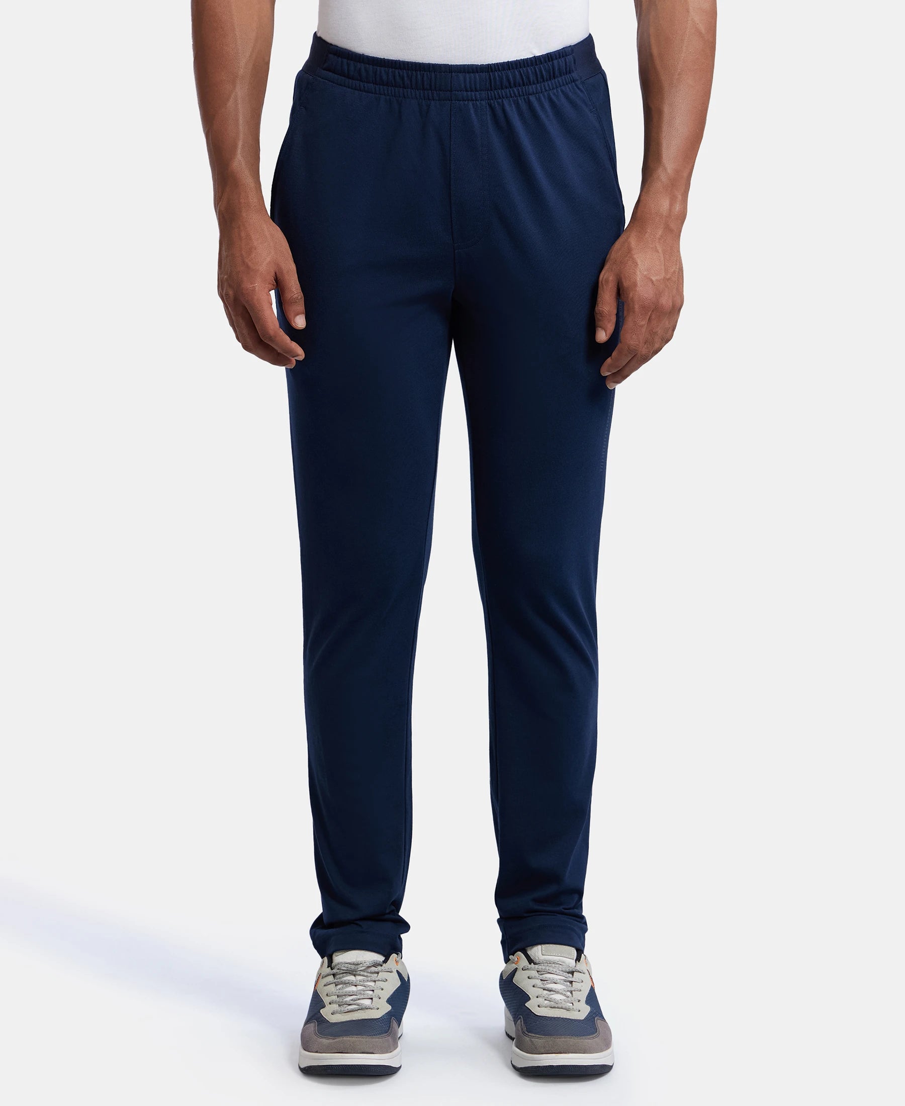 Buy Super Combed Cotton Rich Slim Fit Trackpants with Side and Zipper Media Pockets Navy AM49 Jockey India