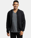 Super Combed Cotton Rich Pique Hoodie Jacket with Ribbed Cuffs - Black-1