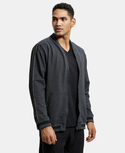 Super Combed Cotton Rich Fleece Jacket With StayWarm Technology - Black & True Black Melange-2