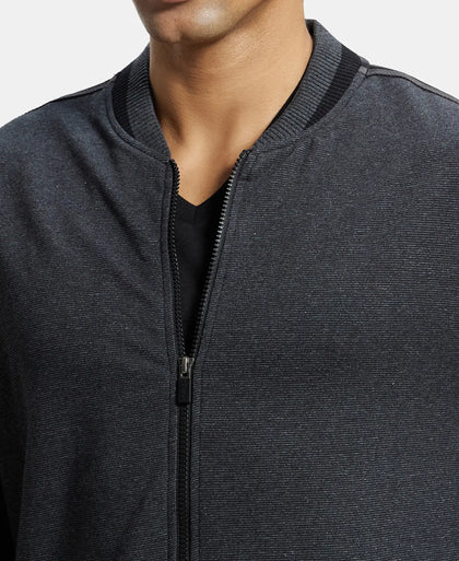 Super Combed Cotton Rich Fleece Jacket With StayWarm Technology - Black & True Black Melange-6