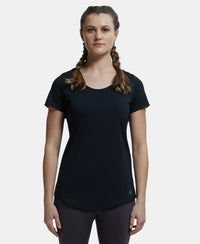 Tactel Microfiber Elastane Relaxed Fit Solid Curved Hem Styled Half Sleeve T-Shirt - Black-1