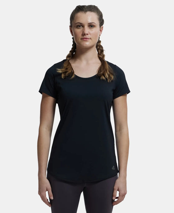 Tactel Microfiber Elastane Relaxed Fit Solid Curved Hem Styled Half Sleeve T-Shirt - Black-1