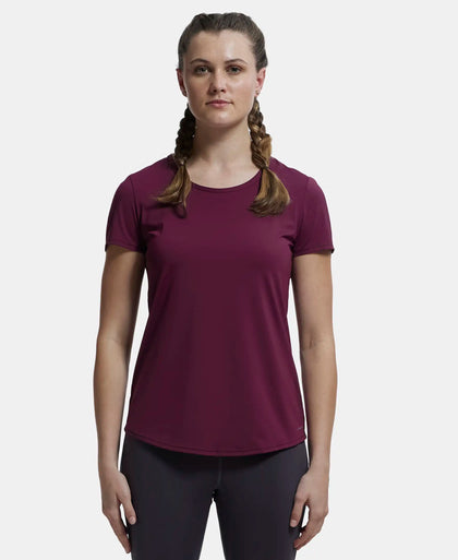 Tactel Microfiber Elastane Relaxed Fit Solid Curved Hem Styled Half Sleeve T-Shirt - Wine Tasting-1