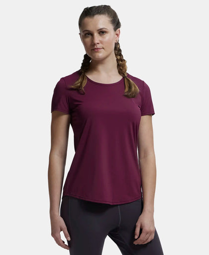 Tactel Microfiber Elastane Relaxed Fit Solid Curved Hem Styled Half Sleeve T-Shirt - Wine Tasting-2