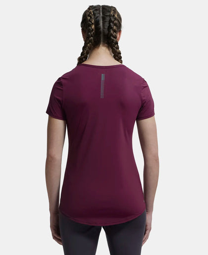 Tactel Microfiber Elastane Relaxed Fit Solid Curved Hem Styled Half Sleeve T-Shirt - Wine Tasting-3