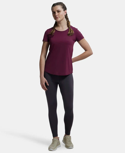 Tactel Microfiber Elastane Relaxed Fit Solid Curved Hem Styled Half Sleeve T-Shirt - Wine Tasting-4