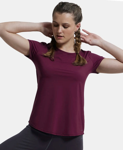 Tactel Microfiber Elastane Relaxed Fit Solid Curved Hem Styled Half Sleeve T-Shirt - Wine Tasting-5