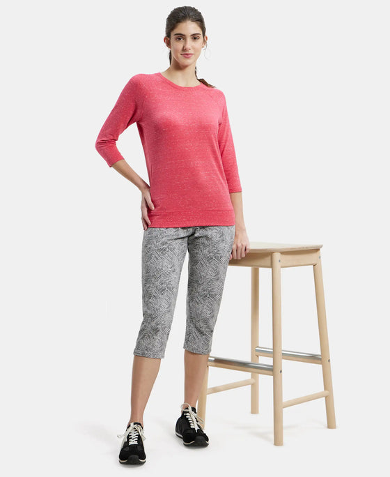 Super Combed Cotton Viscose Elastane Regular Fit Solid Round Neck Three Quarter Sleeve T-Shirt - Ruby Snow Melange-6