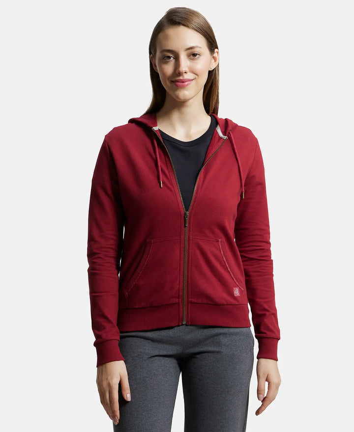 Super Combed Cotton French Terry Fabric Hoodie Jacket with Side Pockets - Rhubarb-1