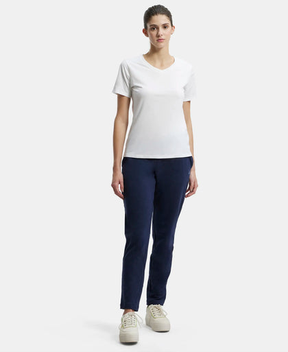 Super Combed Cotton Elastane French Terry Straight Fit Trackpants with Side Pockets - Ink Blue Melange-4