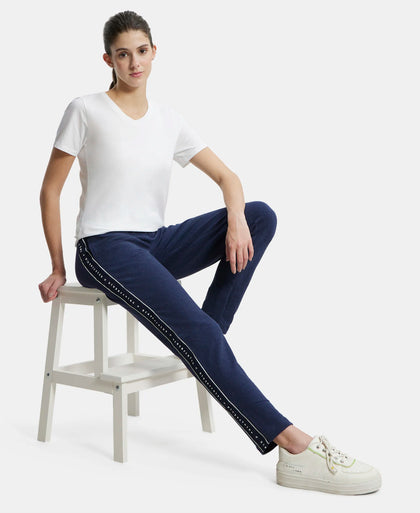 Super Combed Cotton Elastane French Terry Straight Fit Trackpants with Side Pockets - Ink Blue Melange-6