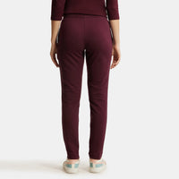 Super Combed Cotton Elastane French Terry Straight Fit Trackpants with Side Pockets - Wine Tasting-3
