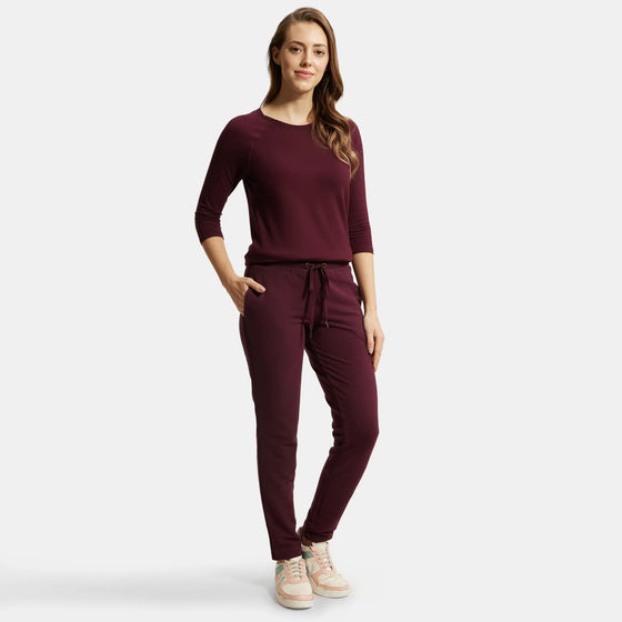 Super Combed Cotton Elastane French Terry Straight Fit Trackpants with Side Pockets - Wine Tasting-6