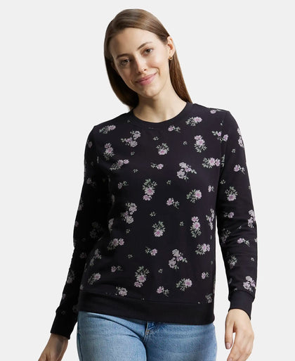 Super Combed Cotton Elastane Stretch French Terry Fabric Printed Sweatshirt with Ribbed Cuffs - Black-5