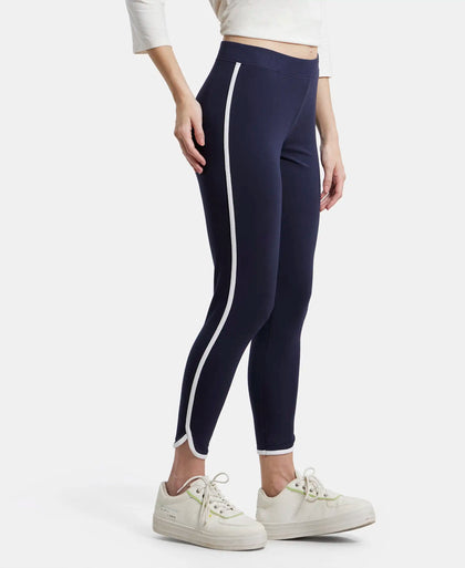 Super Combed Cotton Elastane Leggings with Contrast Side Piping - Navy Blazer-2