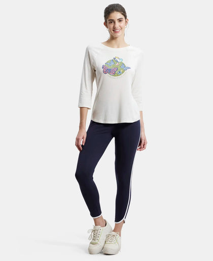 Super Combed Cotton Elastane Leggings with Contrast Side Piping - Navy Blazer-4
