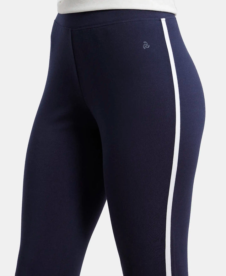 Super Combed Cotton Elastane Leggings with Contrast Side Piping - Navy Blazer-6