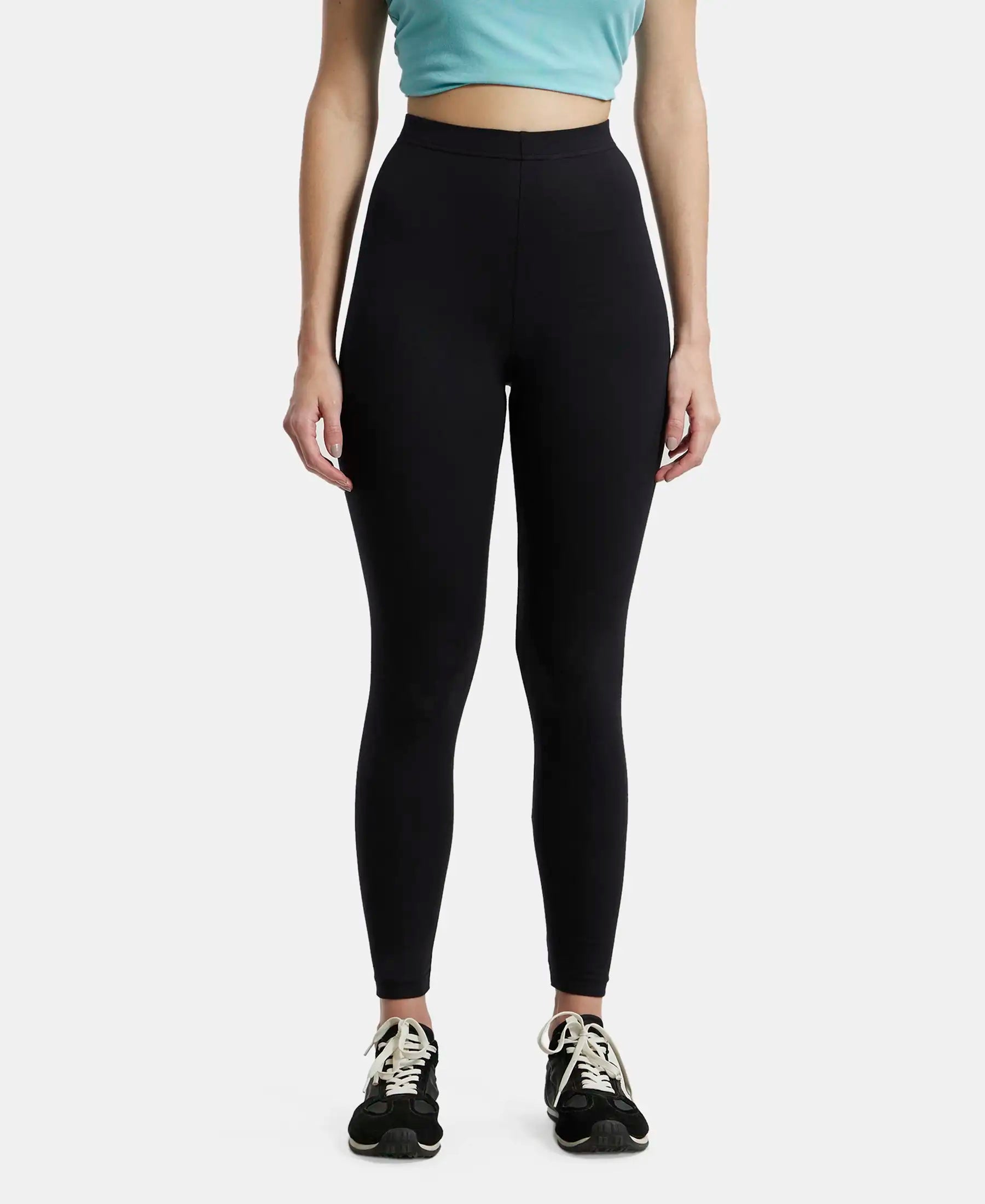 Buy Super Combed Cotton Elastane Leggings with Ultrasoft Waistband - Black  AW87