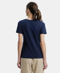 Super Combed Cotton Rich Fabric Relaxed Fit V-Neck Half Sleeve T-Shirt - Navy Blazer-3