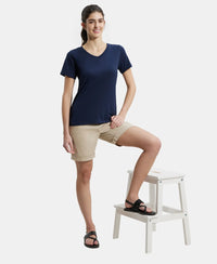 Super Combed Cotton Rich Fabric Relaxed Fit V-Neck Half Sleeve T-Shirt - Navy Blazer-6