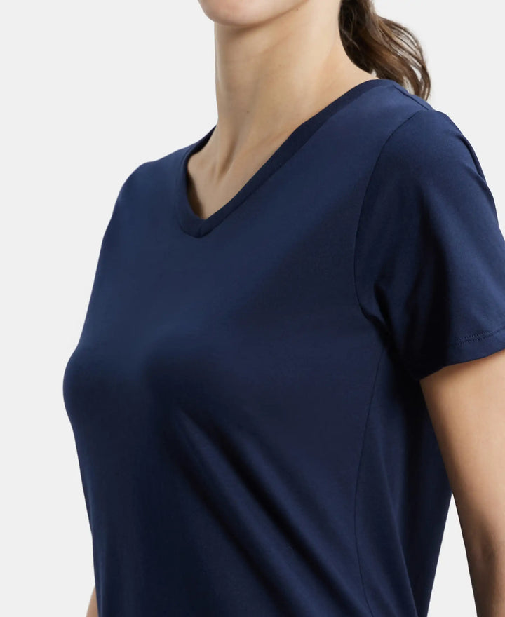 Super Combed Cotton Rich Fabric Relaxed Fit V-Neck Half Sleeve T-Shirt - Navy Blazer-7